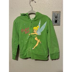 Disney Tinker Bell Full Zip Hoodie Girls 4T Green Fairy Sweatshirt Peter Pan